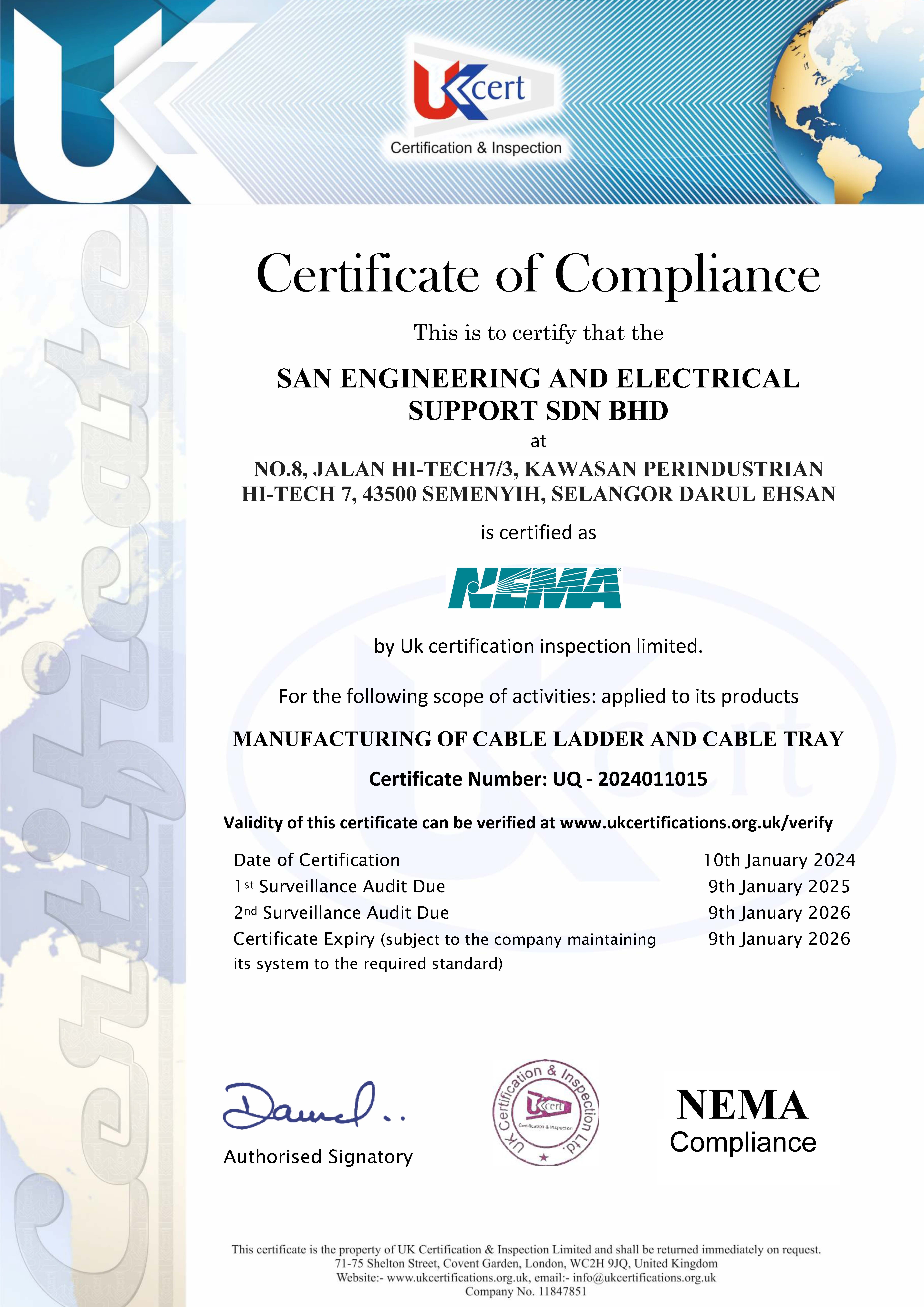 San Engg certificate — CE NEMA 2024 2026