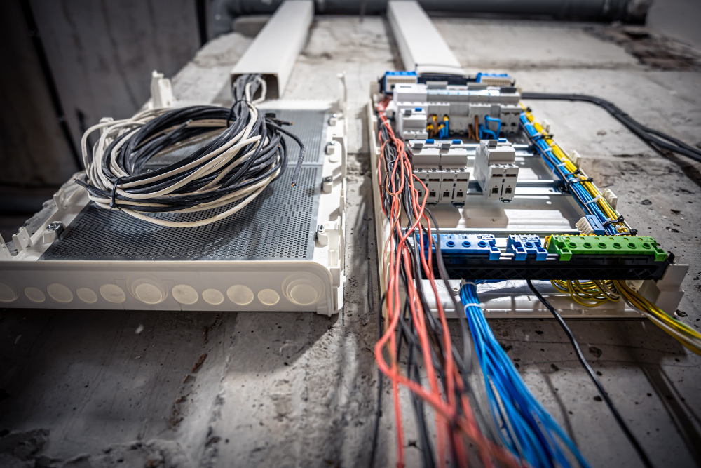 construction wall installed with electric wire management system